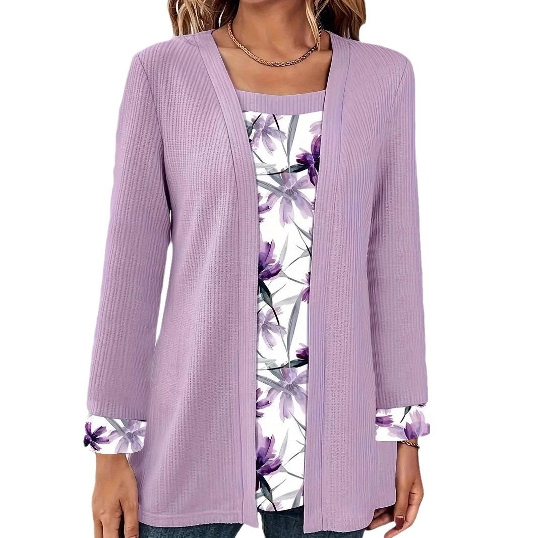 Dame langærmet cardigan med blomster mønster Stilla