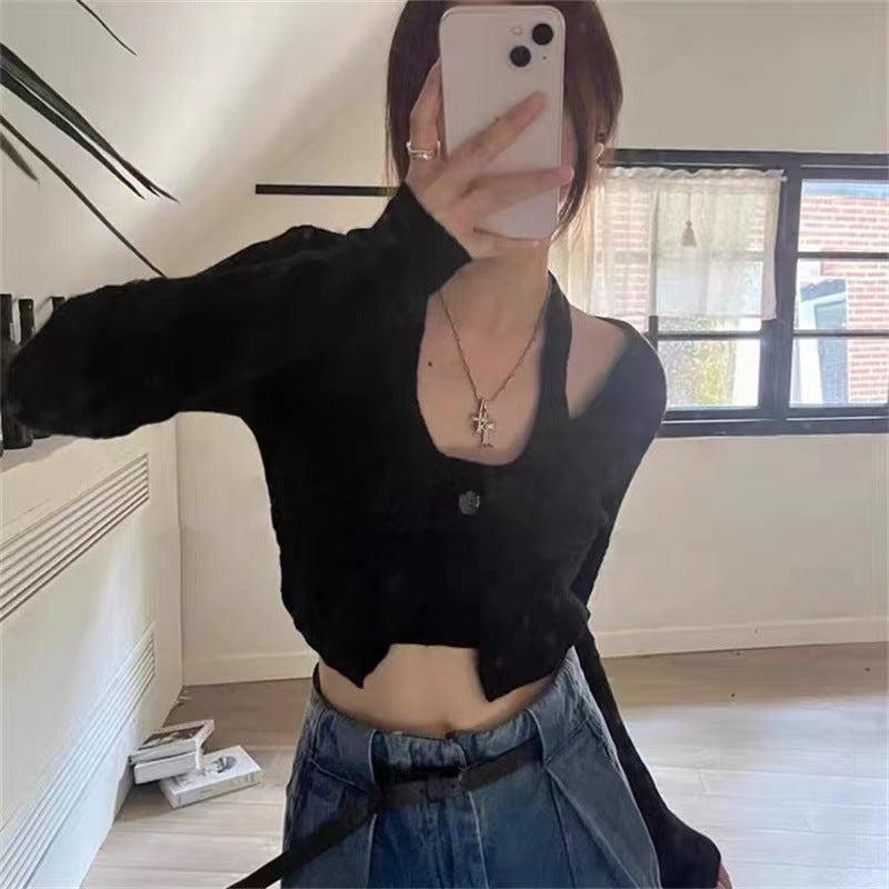 Dame cropped strikjakke med elegant knapdetalje Stilla