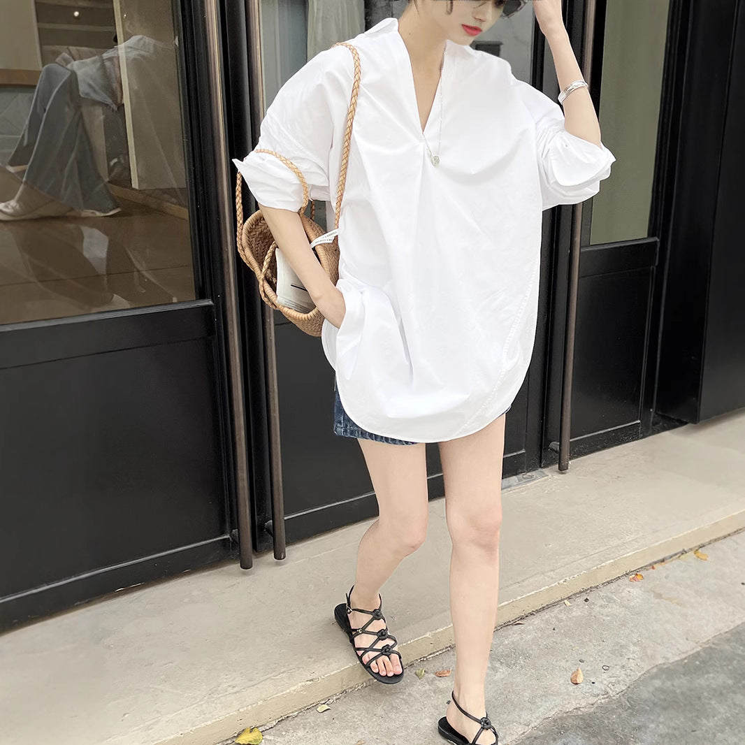 Dame afslappet og elegant bluse med asymmetrisk kant Stilla