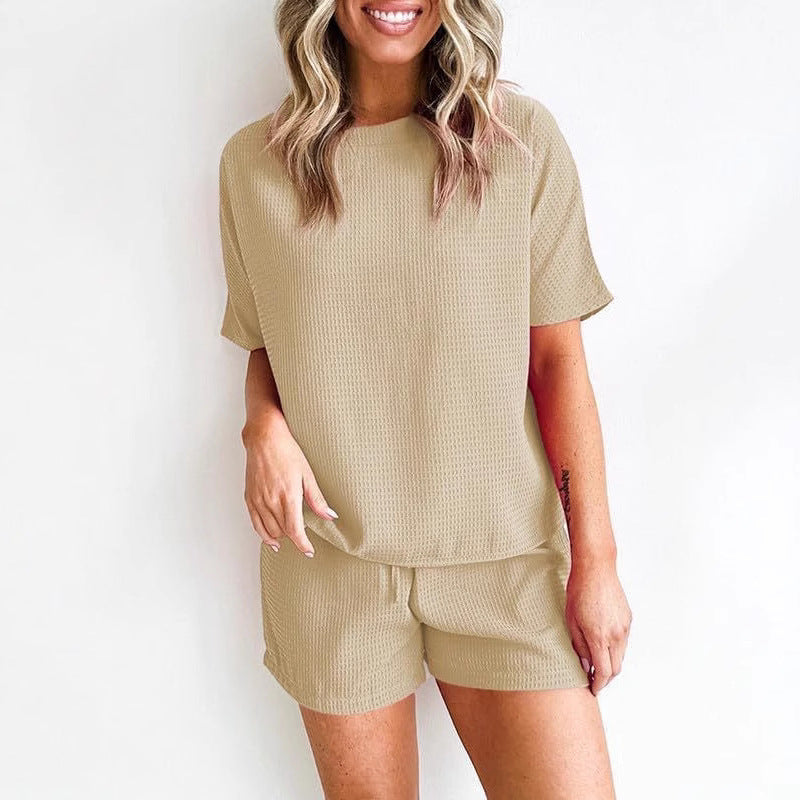 Dame afslappet kortærmet sæt med elastisk bånd og praktisk snøre Stilla