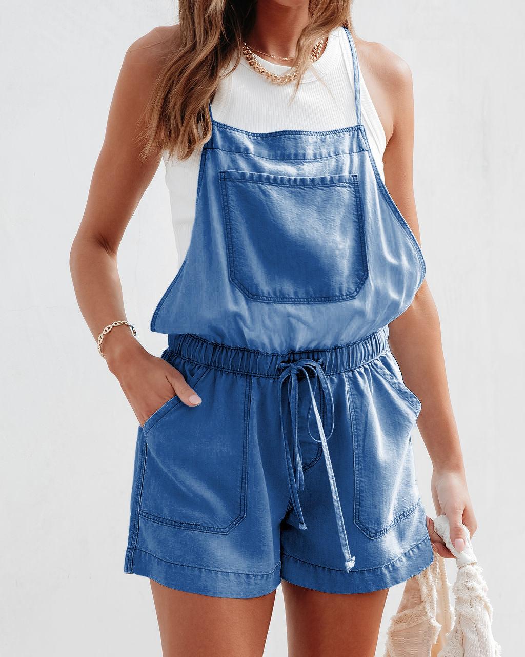 Dame denim jumpsuit med elastisk talje og afslappet snit Stilla