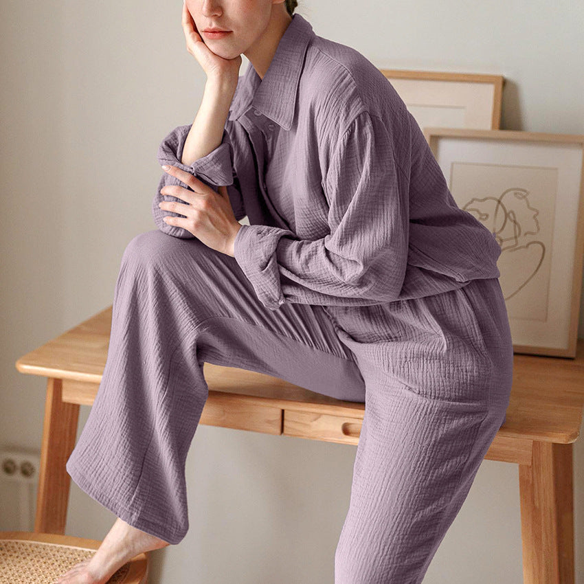 Dame afslappet pyjamas sæt med struktureret overdel og bredt ben Stilla