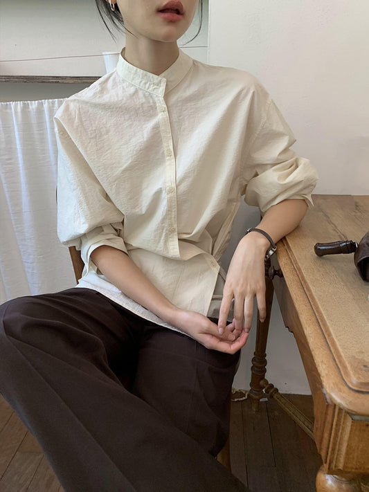 Dame elegant bluse skjorte med asymmetrisk knaplukning og moderne krave Stilla