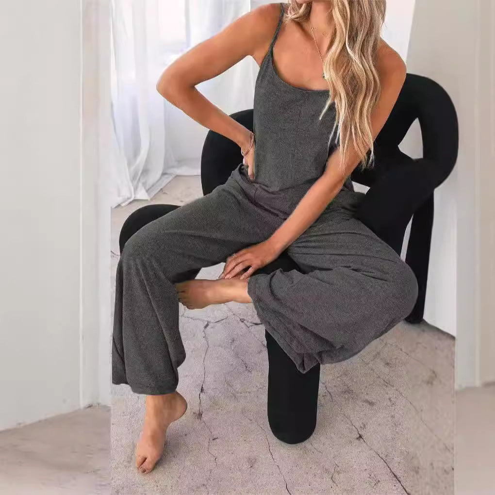 Dame Løs Jumpsuit med bredt skåret ben og praktiske lommer Stilla
