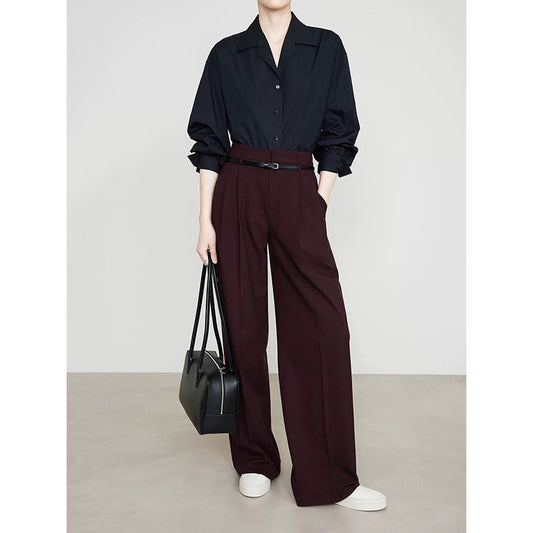 Dame elegant bluse med tætsiddende bælte og vide bukser Stilla