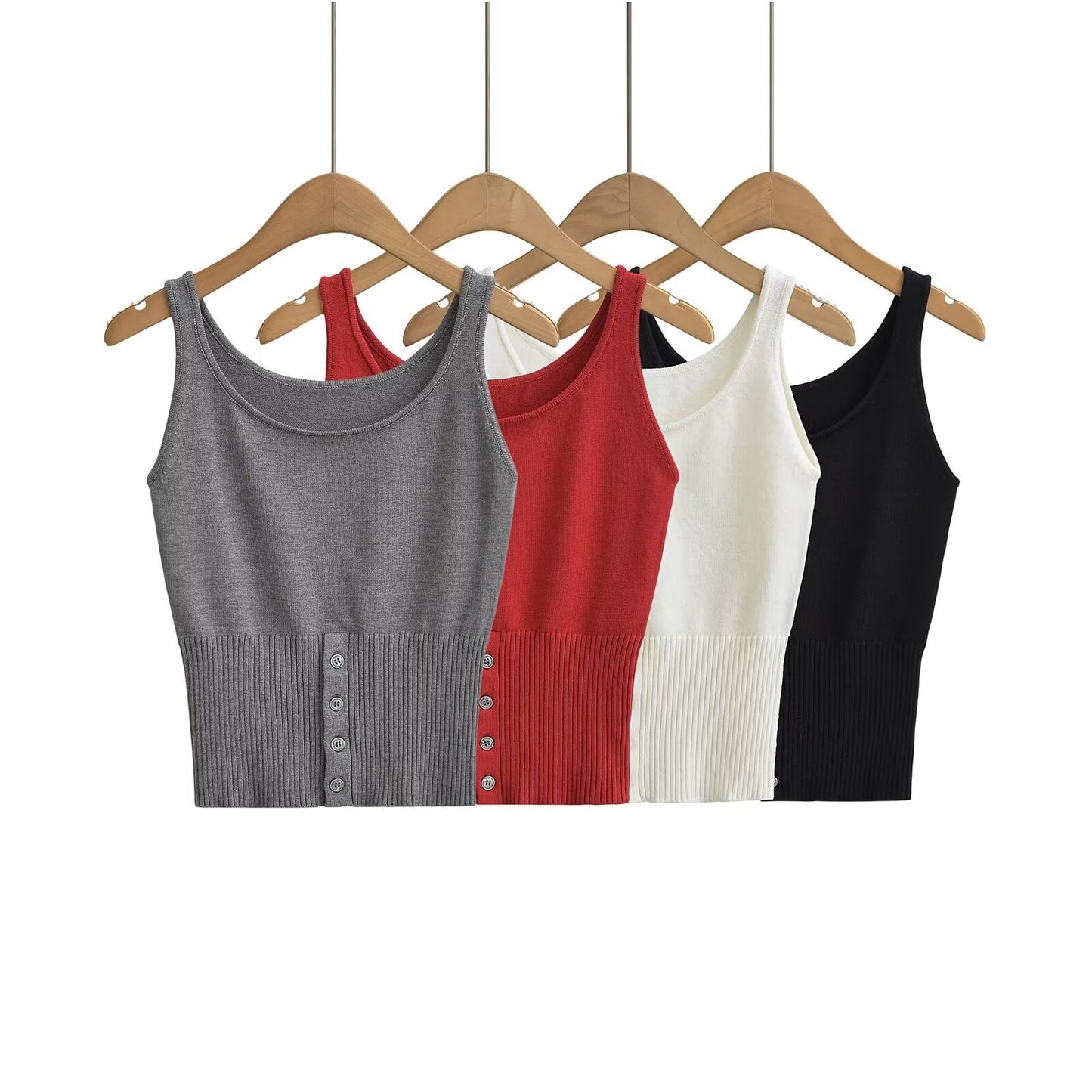 Dame cropped tanktop med elegant ribdesign og praktiske knapdetaljer Stilla