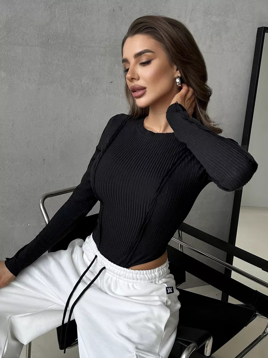 Dame Langærmet Bodysuit med smidig ribstruktur og høj udskæring Stilla