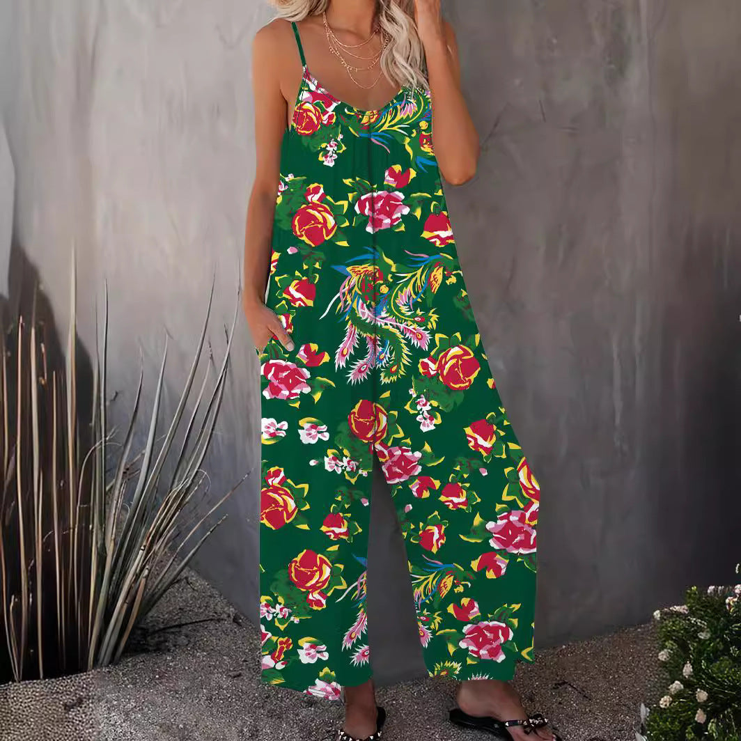 Dame sommer jumpsuit med blomster mønstre og bred pasform Stilla