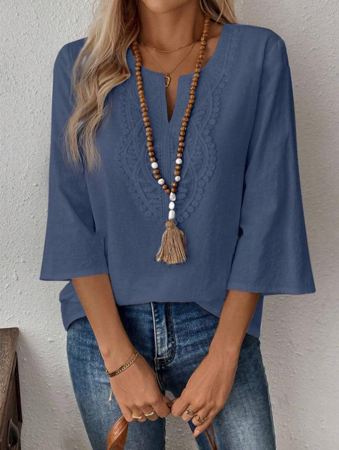 Dame afslappet bluse med detaljeret broderi Stilla