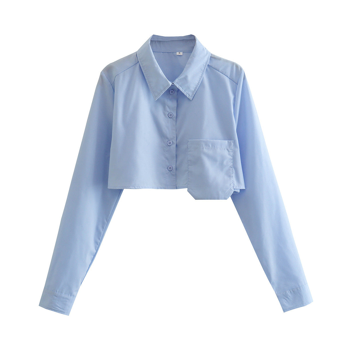 Dame Cropped Button-Up Skjorte med unikt Lomme-Detail Stilla