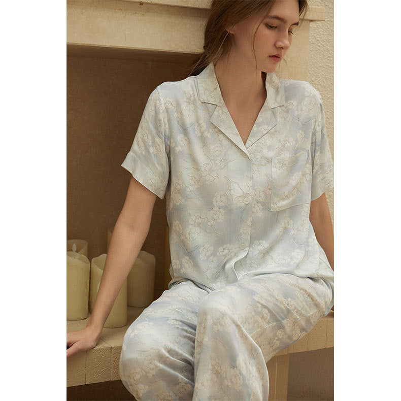 Dame Lækkert Satin Pyjamas Sæt med Florale Accentuer Stilla