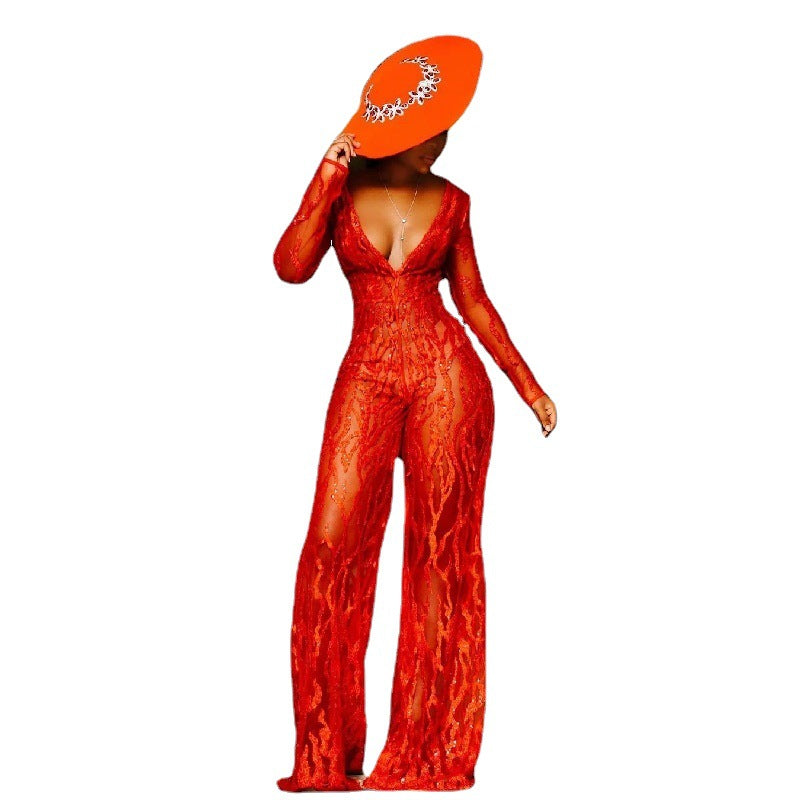 Dame Gennemsigtig Jumpsuit med forførende snit og langærmet design Stilla