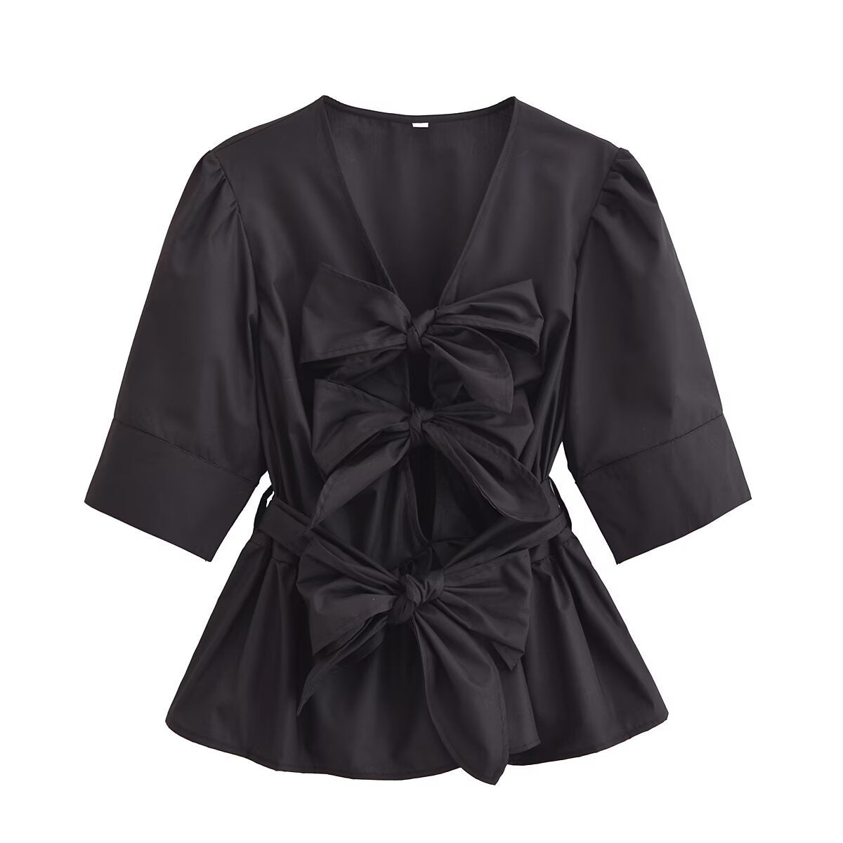 Dame elegant bluse med bånddetaljer Stilla