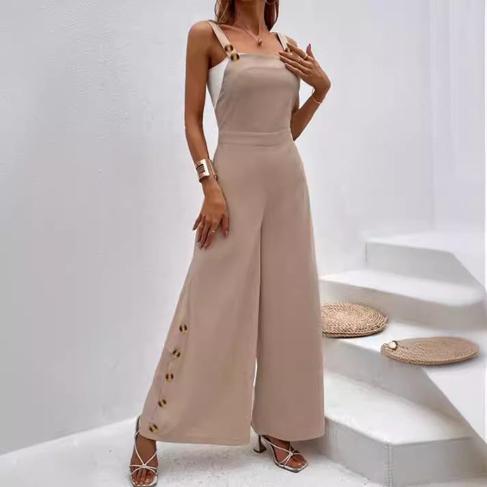 Dame Culotte Jumpsuit med bred ben og knapdetalje Stilla