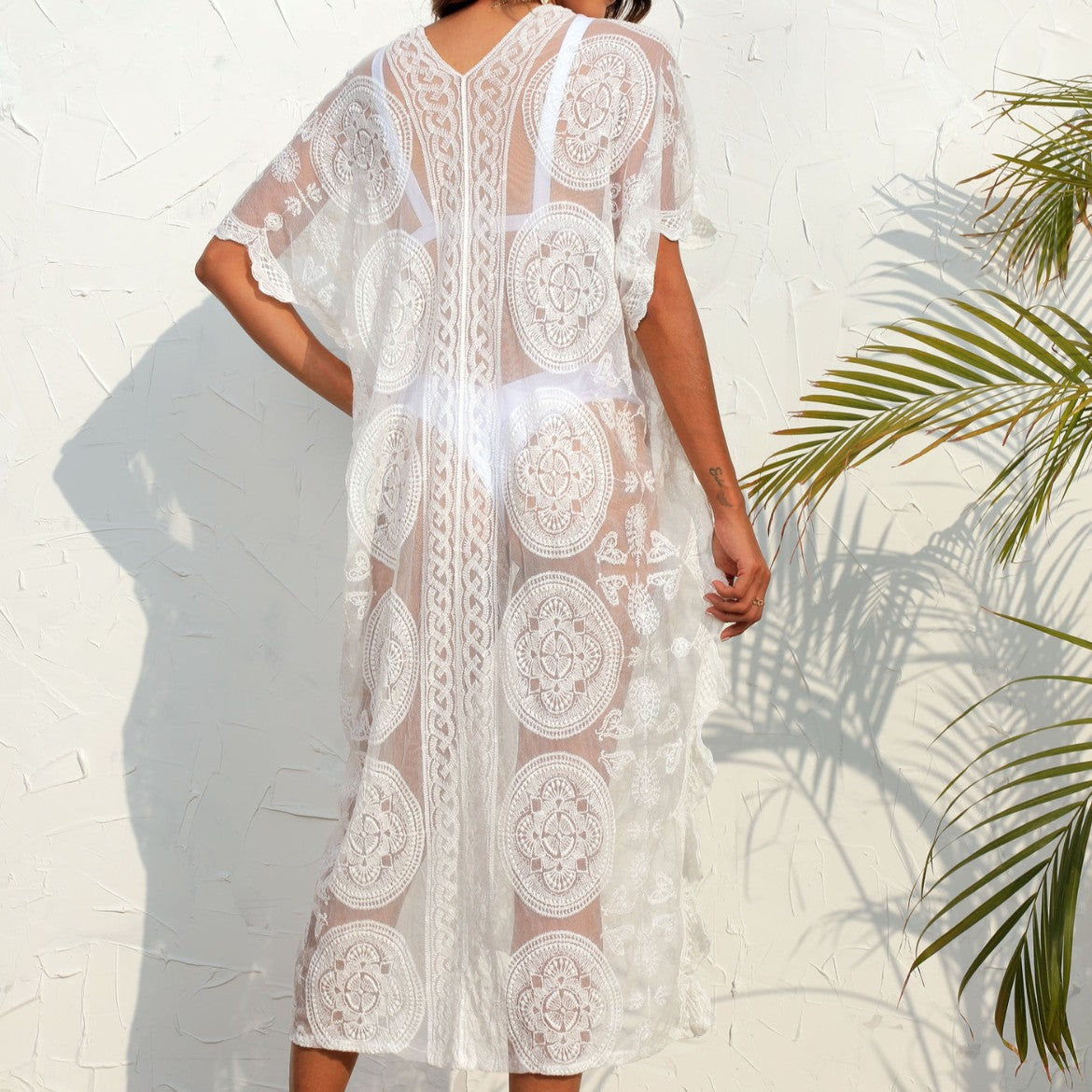 Dame Elegant Broderet Strandovertræk Robe Stilla