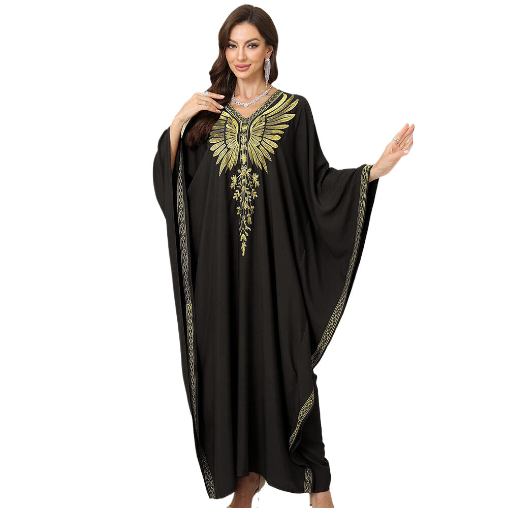 Dame elegant kaftan med kunstnerisk fjederdesign Stilla