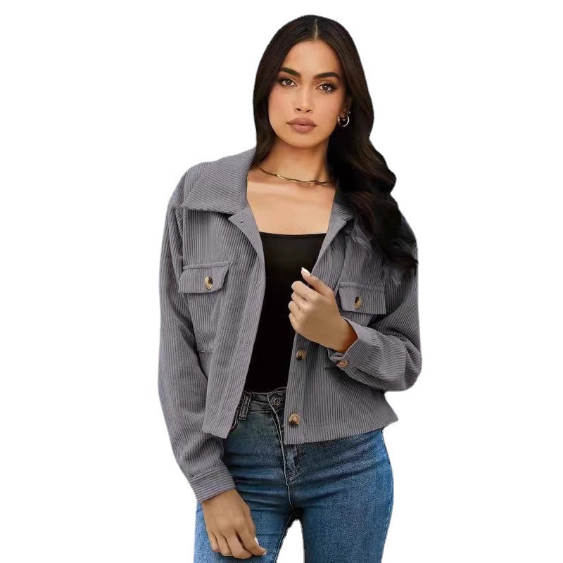 Dame elegant Cordjakke med praktiske lommer og fashionabel krave Stilla