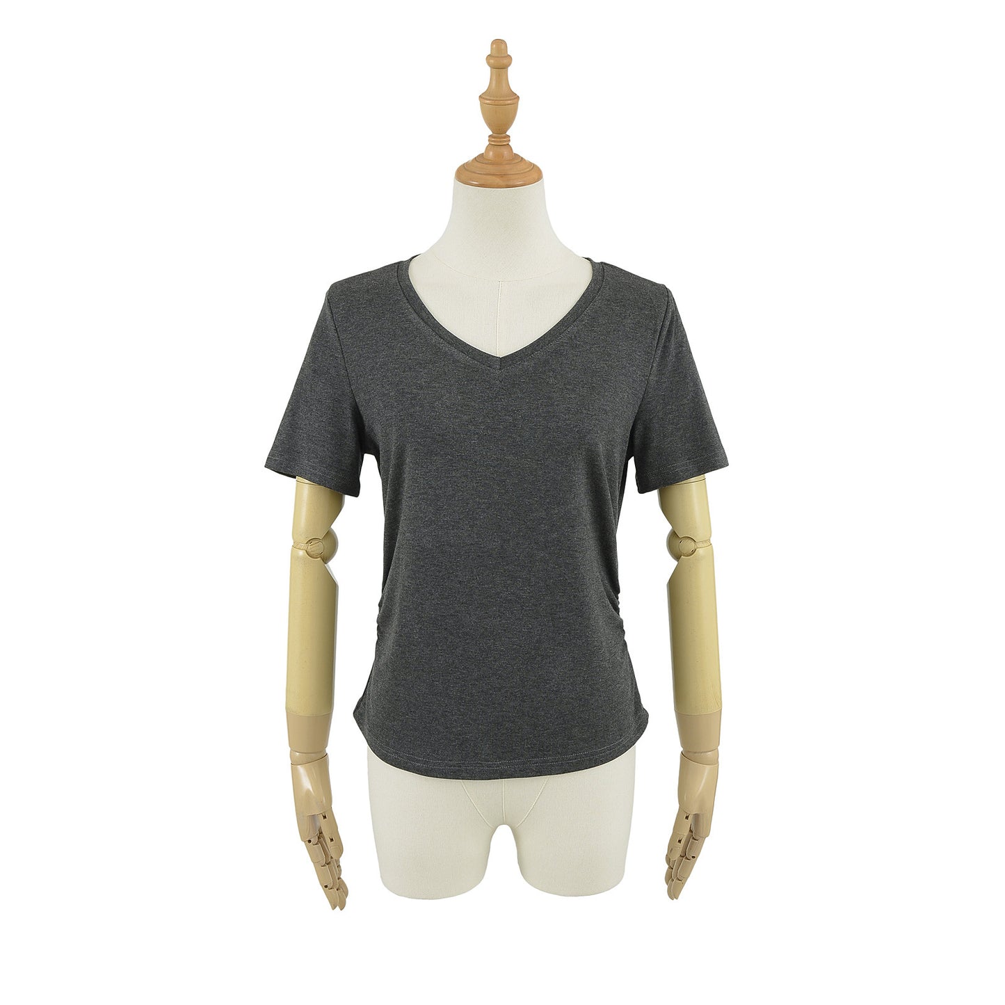 Dame afslappet kortærmet V-hals T-shirt med ruching Stilla