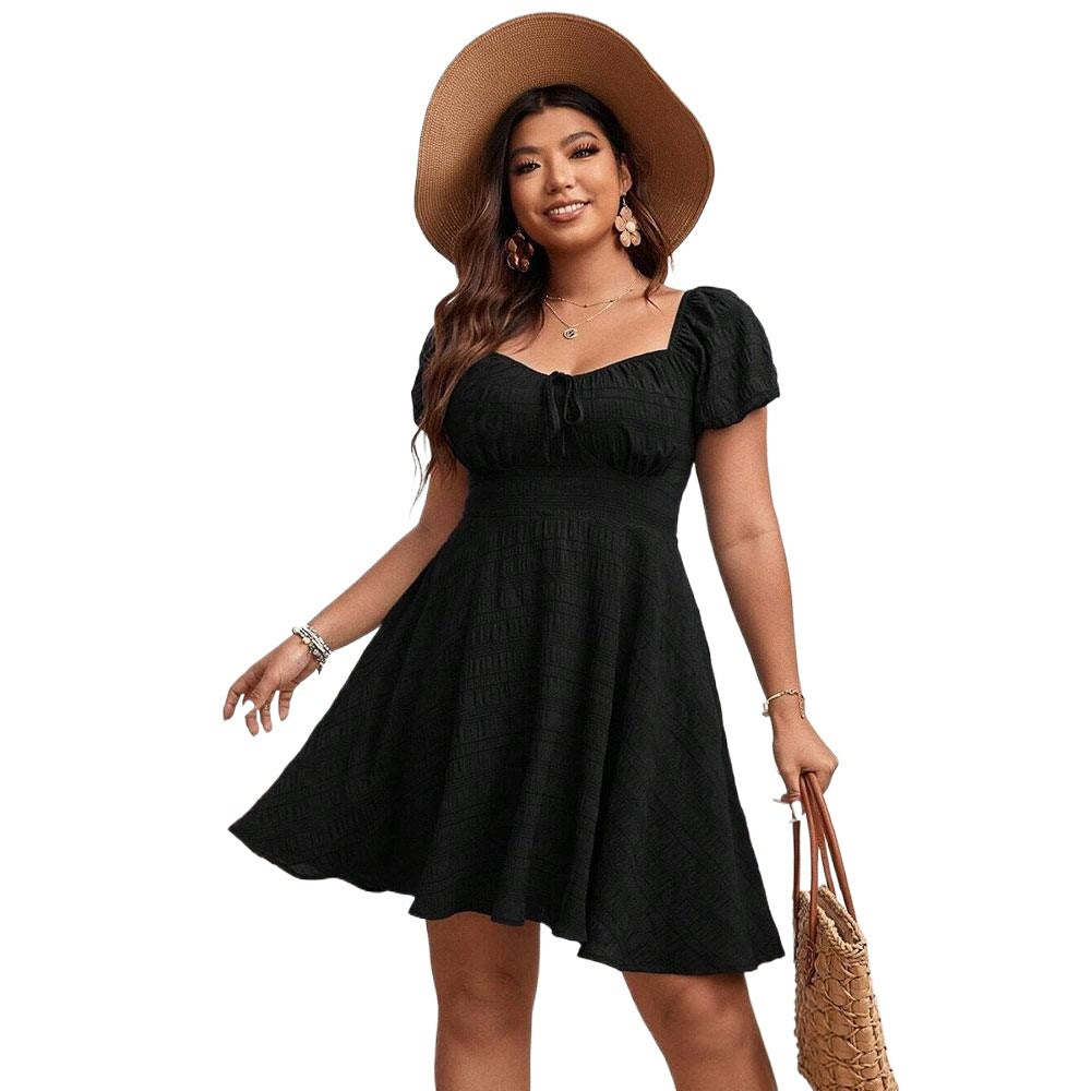 Dame afslappet A-linje kjole med slids og puffærmer Stilla