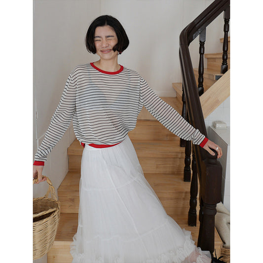 Dame - Lækkert, stribet oversized T-shirt med kontrastdetaljer Stilla