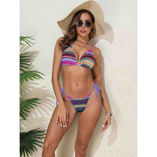 Dame Triangel-Bikini med trendy etnisk mønster og justerbare snore Stilla