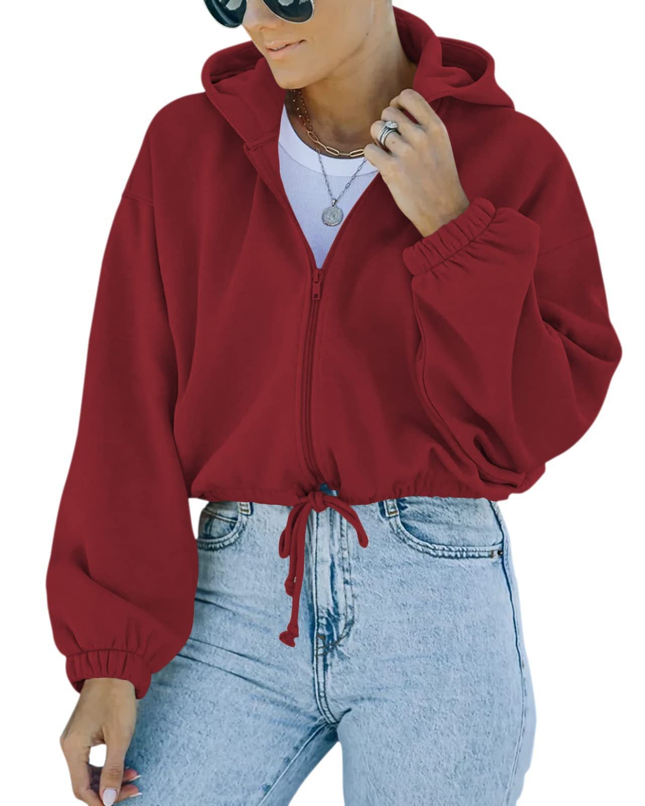 Dame afslappet hættetrøje med lynlås og snoretræk Stilla