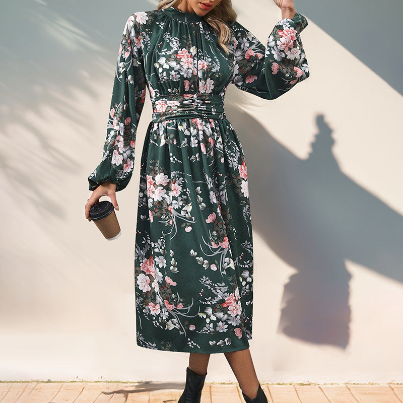 Dame Elegant Floral Midi Kjole med Puffærmer Stilla
