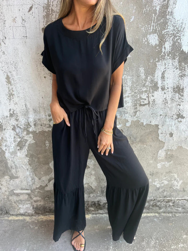 Dame løs jumpsuit med bredt ben og elastisk talje Stilla