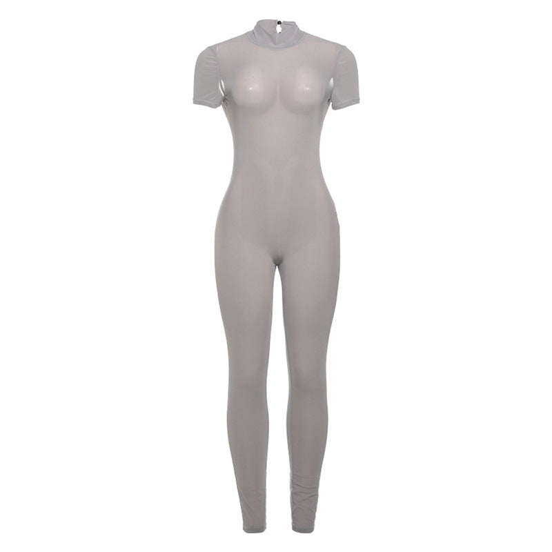 Dame kropsnær jumpsuit med høj krave og kort ærme Stilla