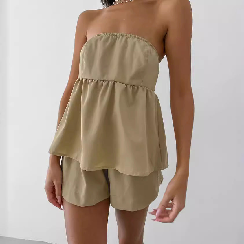 Dame strapless top med flydende snit og matchende bukser Stilla