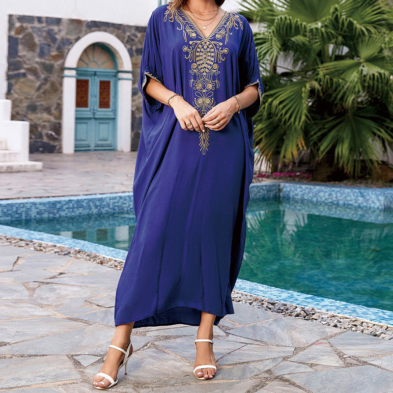 Dame Elegant Kaftankjole med kunstnerisk broderi og luftige ærmer Stilla