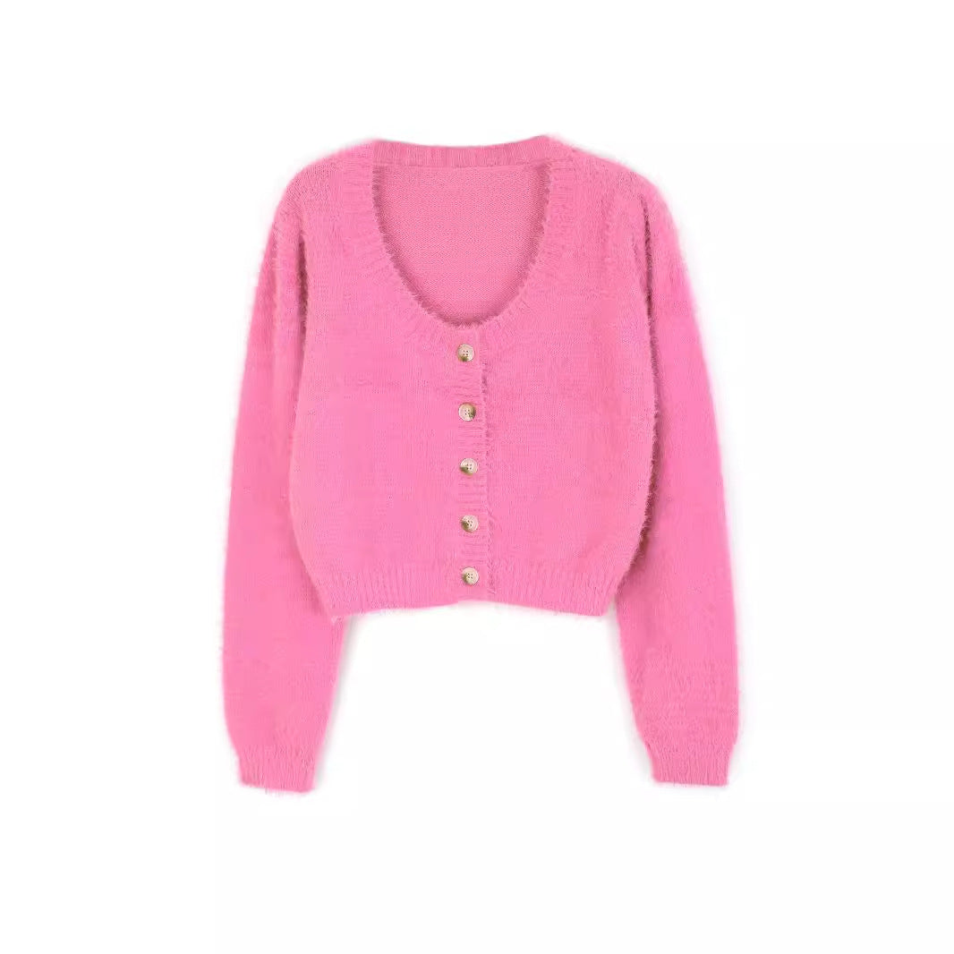 Dame cropped strikpullover med dekorative knapper og blødt materiale Stilla