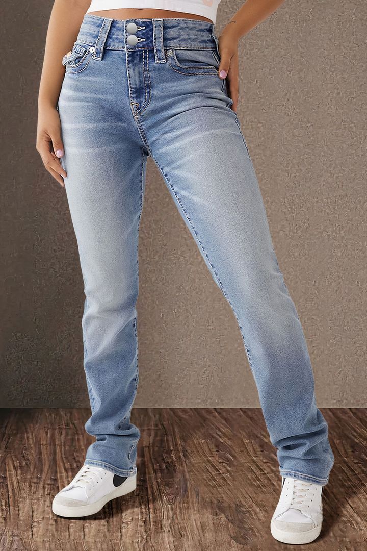Dame High-Waist Jeans med elegant talje og to-knaps lukning Stilla