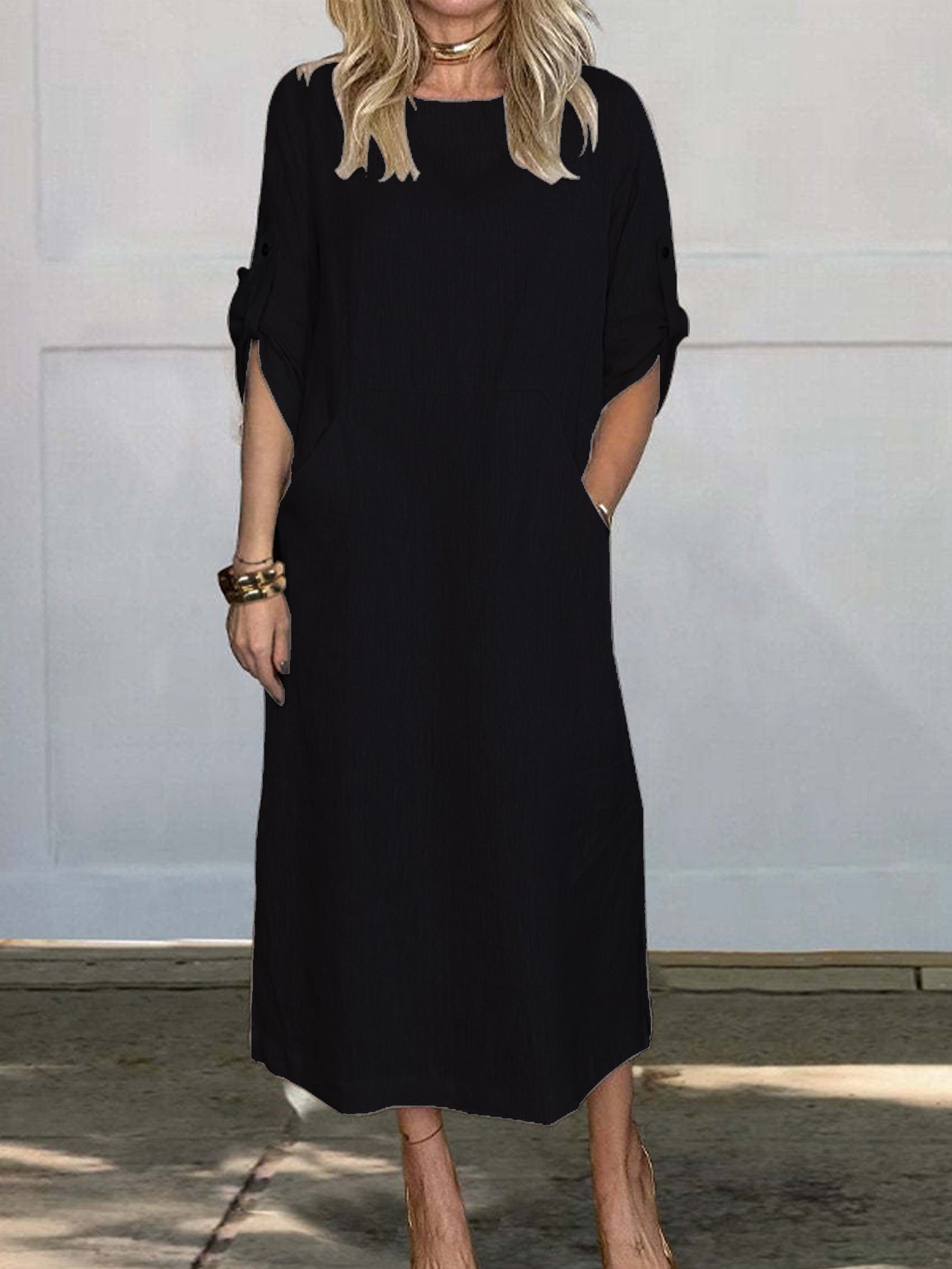 Dame afslappet maxikjole med praktisk lomme-design og trendy langærmet Stilla