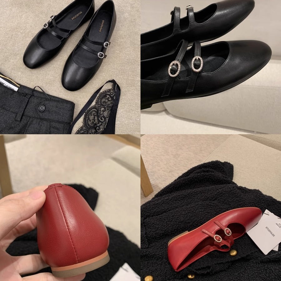 Dame Elegant Dobbeltrem Mary Jane Ballerinaer med Strassdetaljer Stilla