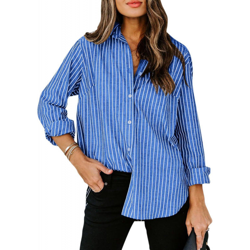 Dame designer mode stribet bluse med lange ærmer Stilla