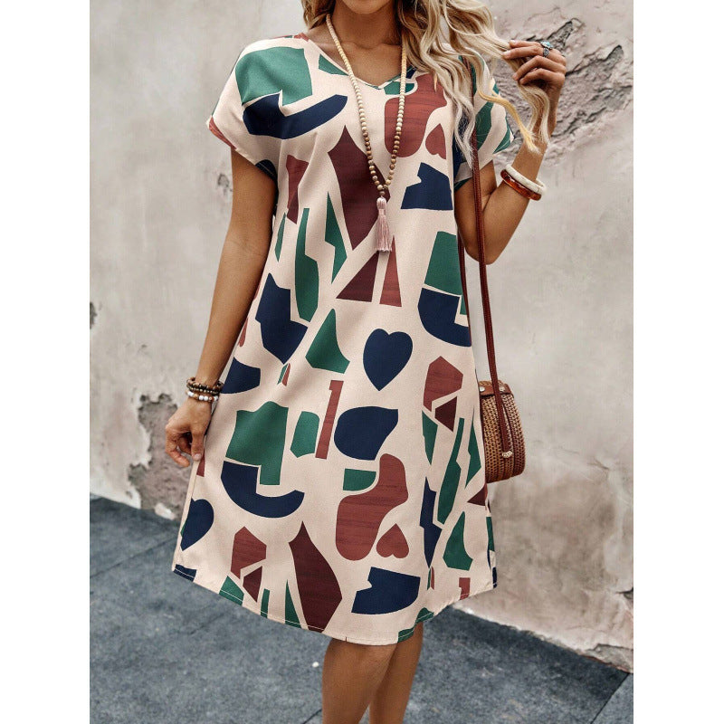 Dame Abstrakt Tryk Casual Shift Kjole Stilla