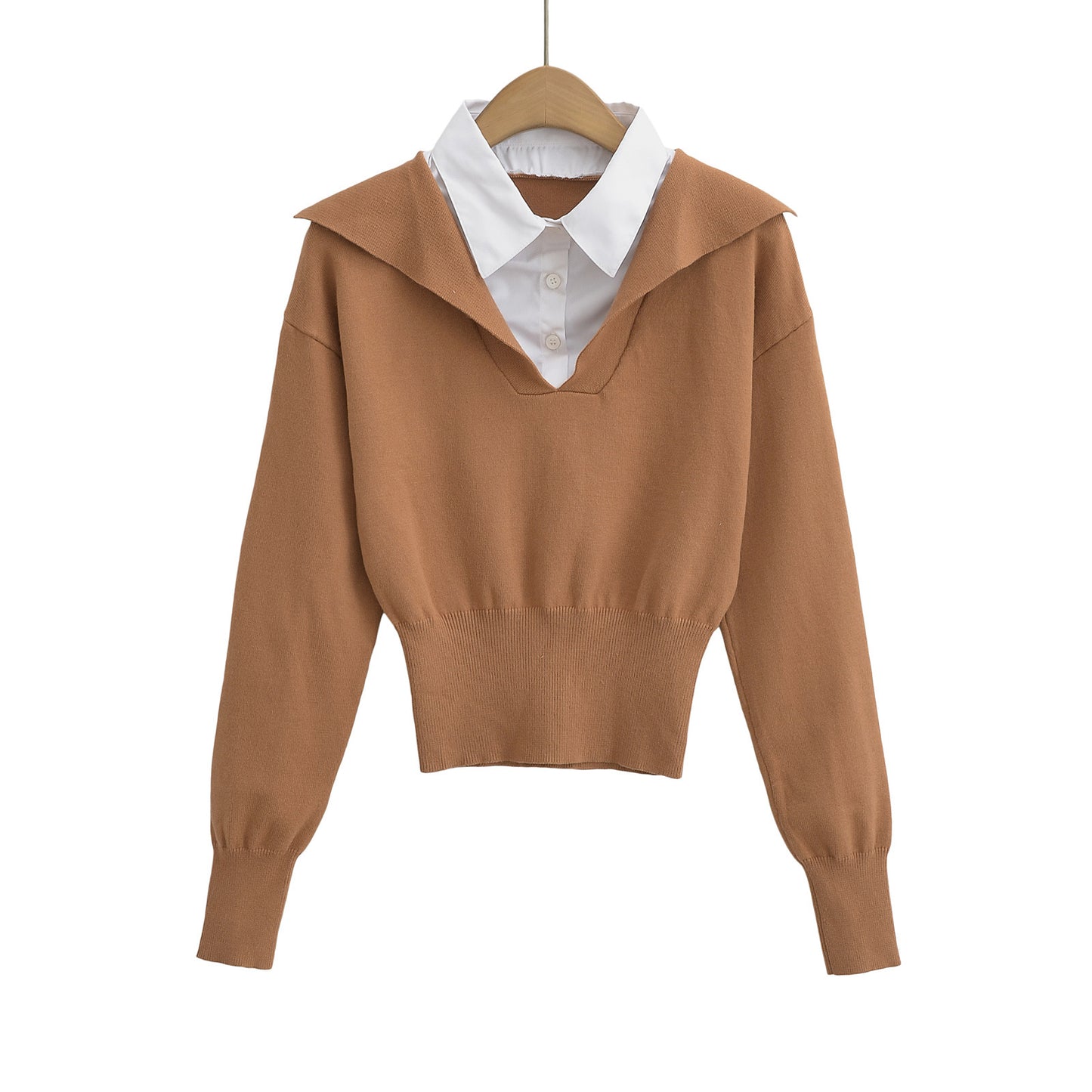 Dame cropped pullover med integreret skjortekrave og moderne design Stilla