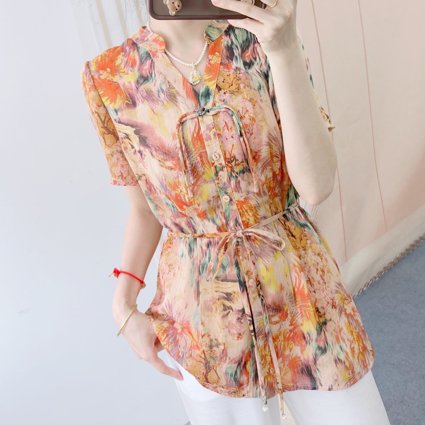 Dame Elegant Bluse med blomstermønster og tætsiddende form Stilla