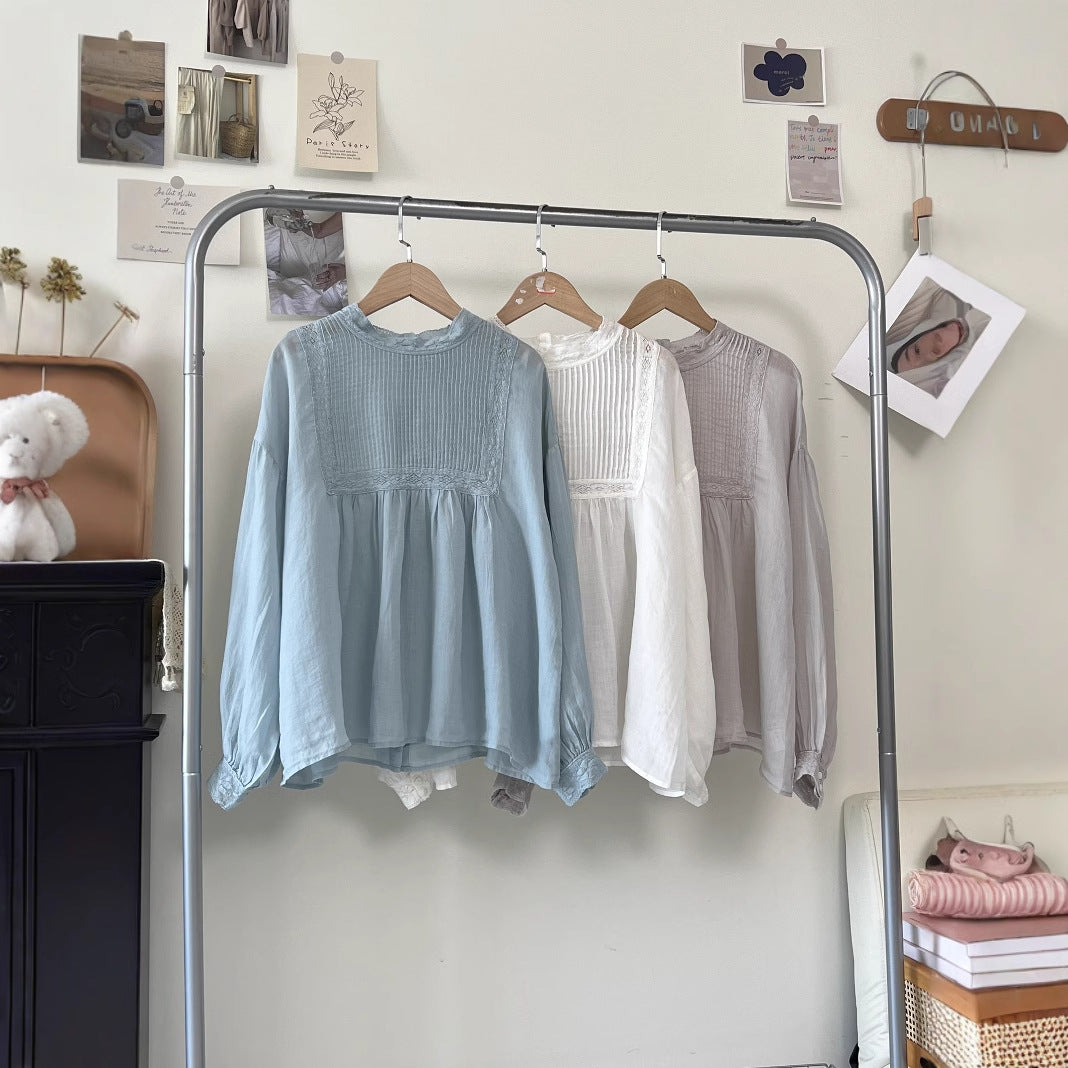 Dame Elegant Folds bluse med Spitze Detalje Stilla