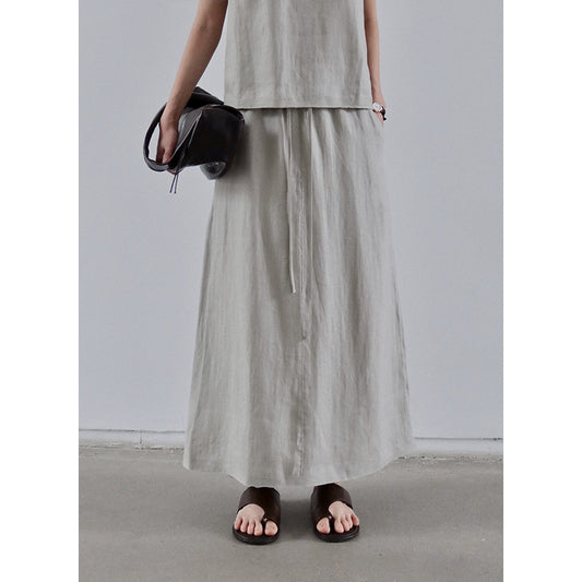 Dame afslappet Maxikjole med justerbart taljebælte og kvalitetslinnedmix Stilla