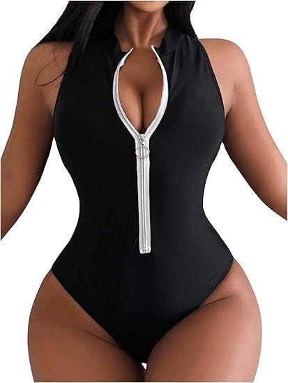 Dame jumpsuit badedragt med fashionable lynlås og figursyet snit Stilla