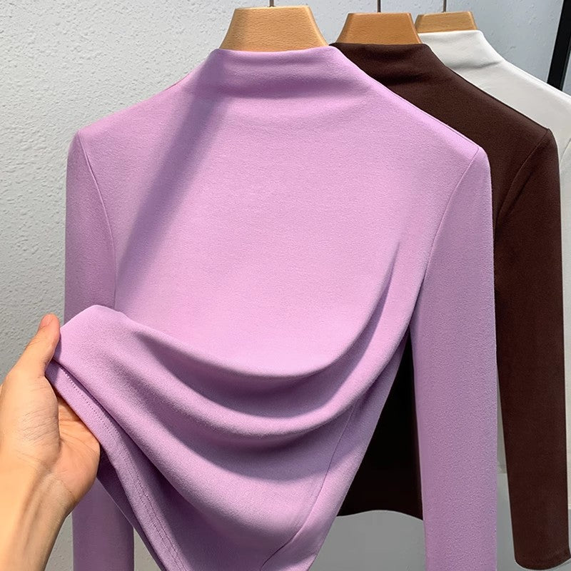 Damer moderne langærmet skjorte med elegant ståkrave og flydende materiale Stilla