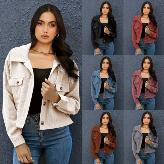 Dame elegant Cordjakke med praktiske lommer og fashionabel krave Stilla