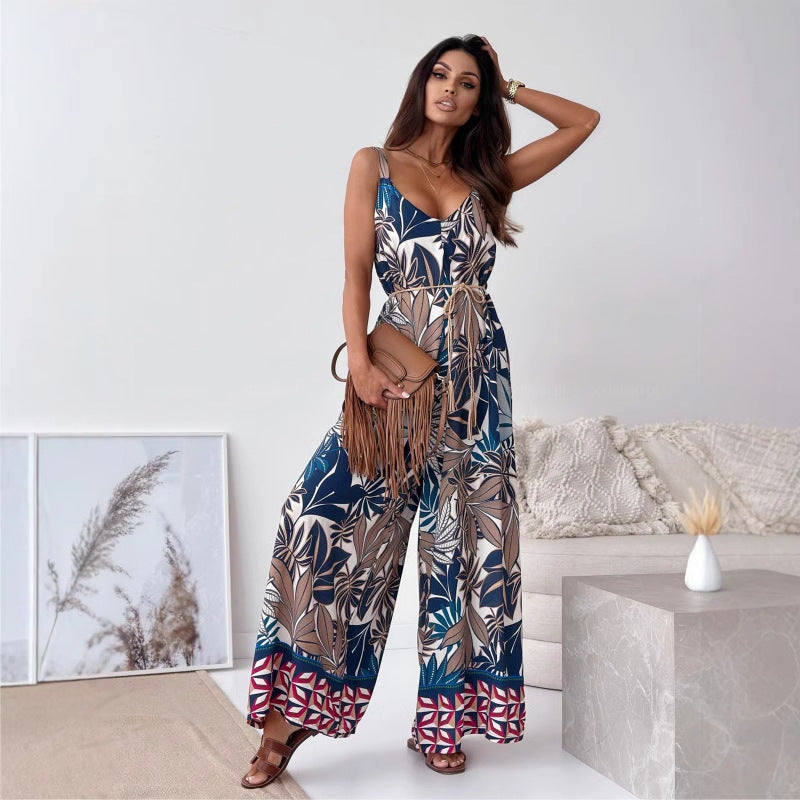 Dame Maxijumpsuit med elegant paisleymønster og taljerbar bælte Stilla