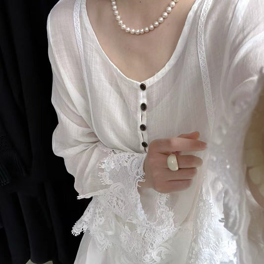 Dame Dekorativ Blonde Bluse Stilla