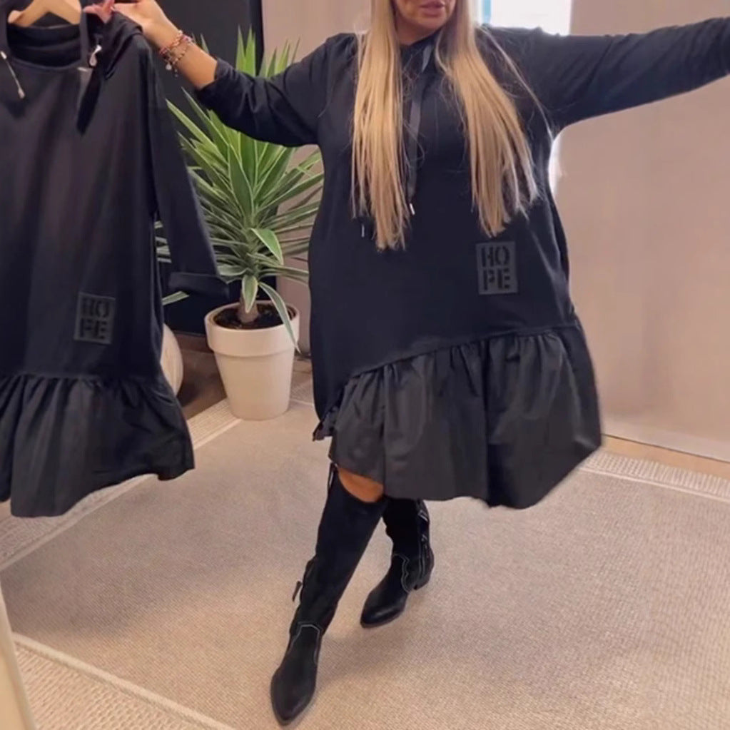 Dame afslappet hoodie-kjole med voluminøs flæsekjole Stilla