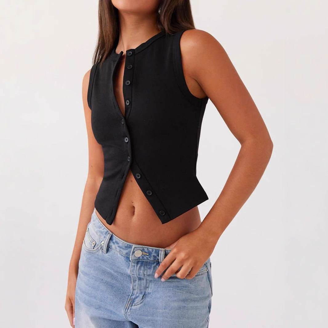 Dame Cropped top med knaplukning og tætsiddende pasform Stilla