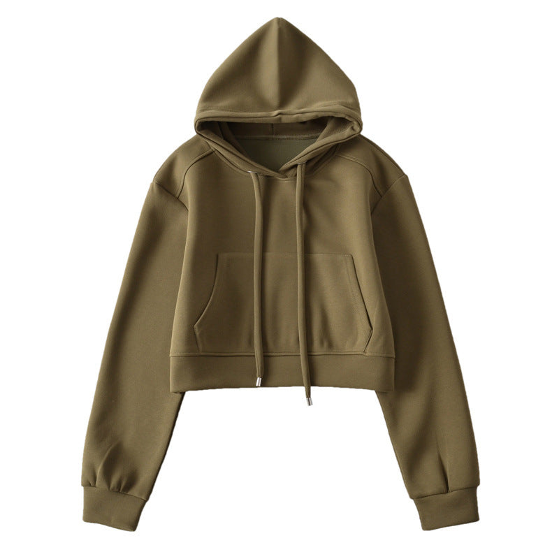 Dame Cropped Hættepullover i blødt Sweatstof med praktiske Kængurulommer Stilla