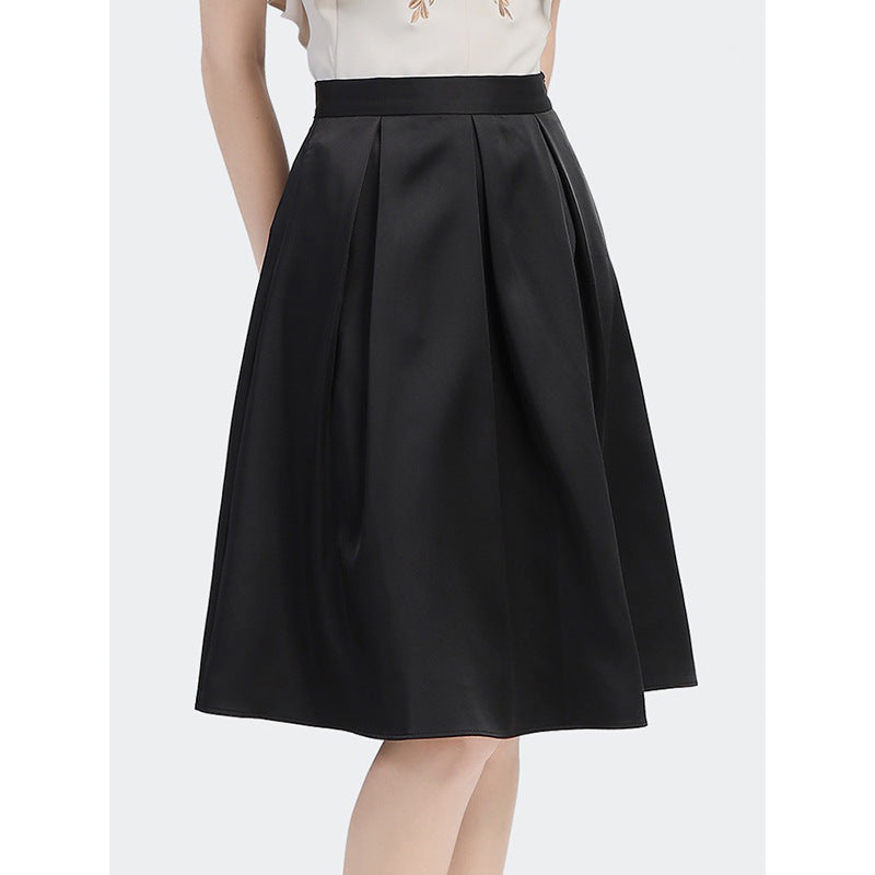 Dame A-formet midiskørt med elegant drapering og lav talje Stilla